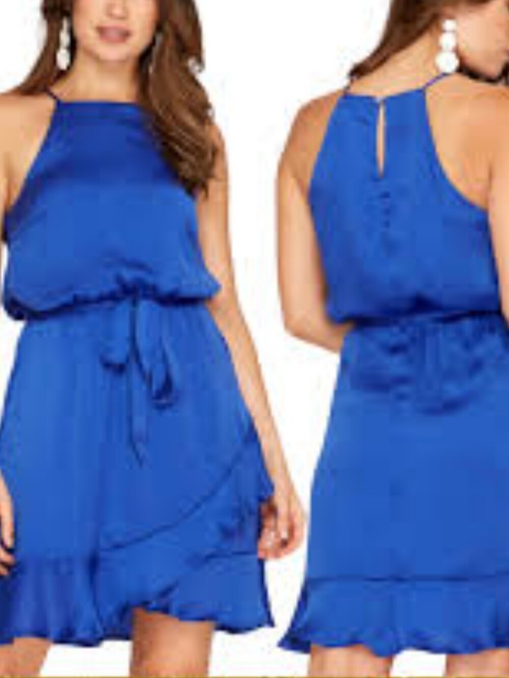 Cocktail dress  Evelyn Blue  sleeveless satin  ruffles hem  royal blue  Medium